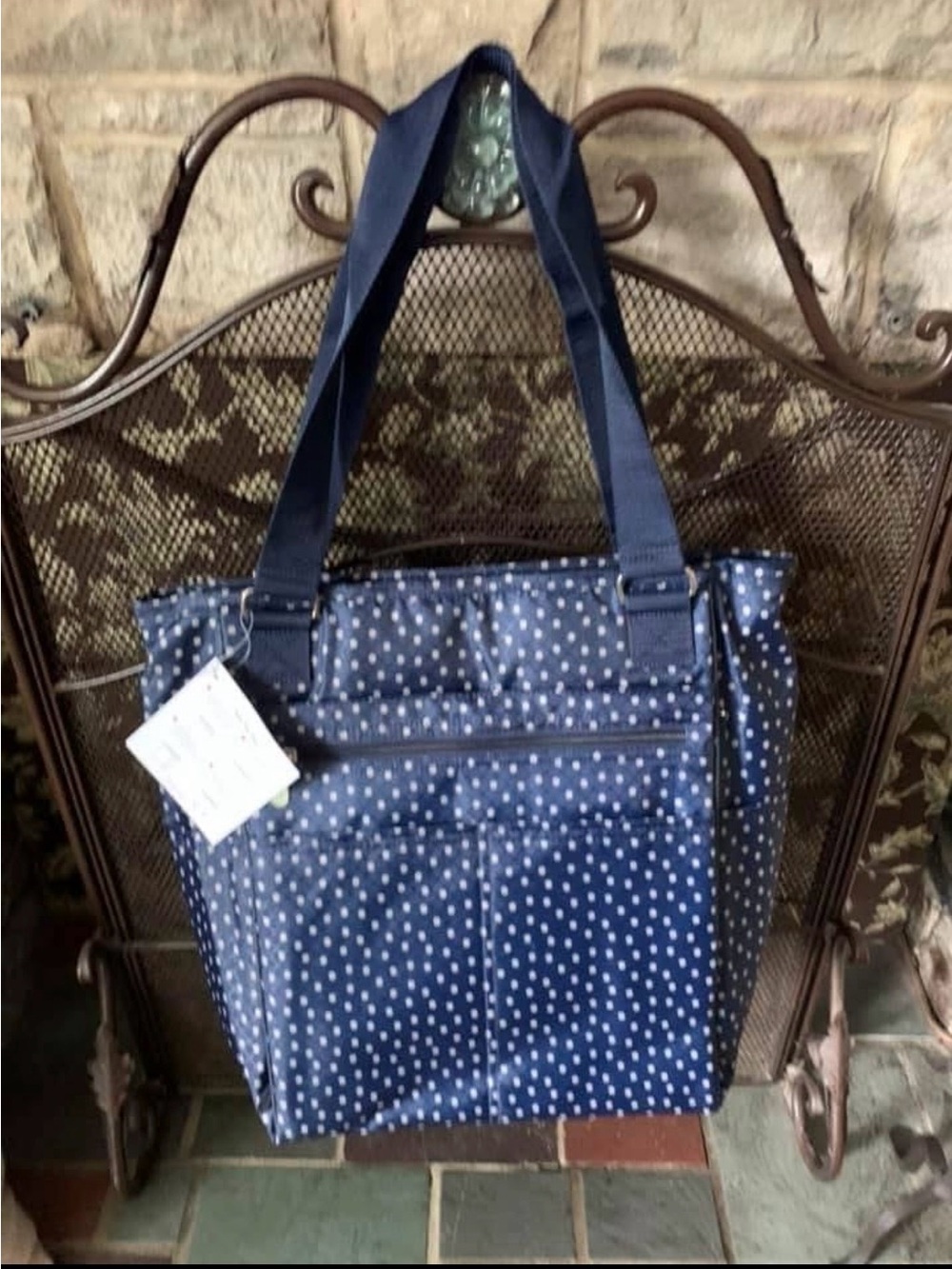 Thirty-One Take Two Tote Navy Dancing Dot Diaper Bag Tote NWT